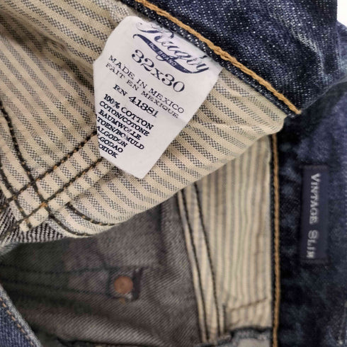 ラグビーラルフローレン Rugby Ralph Lauren メキシコ製 VINTAGE SLIM 月桂樹ボタン 革パッチ デニム パンツ 濃紺 メンズ 32×30
