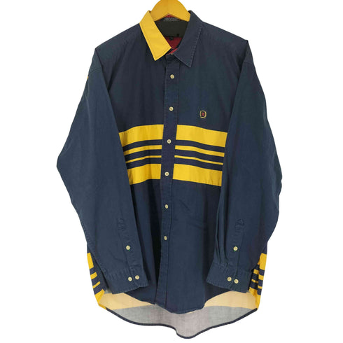 トミーヒルフィガー TOMMY HILFIGER ボーダーデザイン レギュラーカラーシャツ メンズ import:XL
