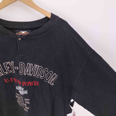 ハーレーダビッドソン HARLEY-DAVIDSON 90S V-TWIN POWER By The Years Long Sleeve Shirt ロゴ 刺繍 ヘンリーネック L/S Tシャツ メンズ import:XL