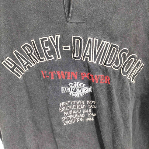 ハーレーダビッドソン HARLEY-DAVIDSON 90S V-TWIN POWER By The Years Long Sleeve Shirt ロゴ 刺繍 ヘンリーネック L/S Tシャツ メンズ import:XL