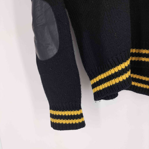 ポロスポーツラルフローレン POLO SPORT RALPH LAUREN 90S 畦編み リブ ライン Vネック レザー エルボーパッチ ウール ニット ビッグサイズ メンズ import:XXL