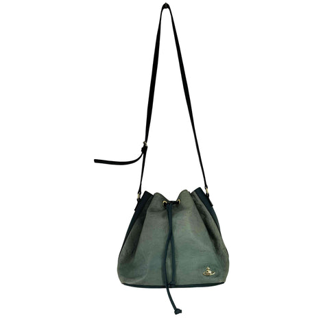 ヴィヴィアンウエストウッド Vivienne Westwood オーブ 型押し 巾着レザーショルダーバッグ レディース