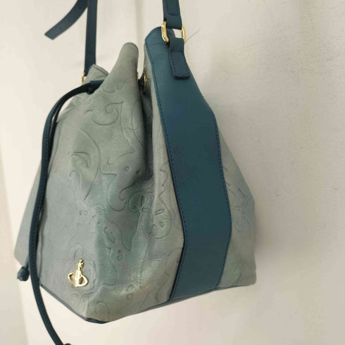 ヴィヴィアンウエストウッド Vivienne Westwood オーブ 型押し 巾着レザーショルダーバッグ レディース