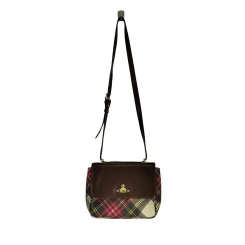 ヴィヴィアンウエストウッド Vivienne Westwood オーブ タータンチェックレザーショルダーバッグ レディース