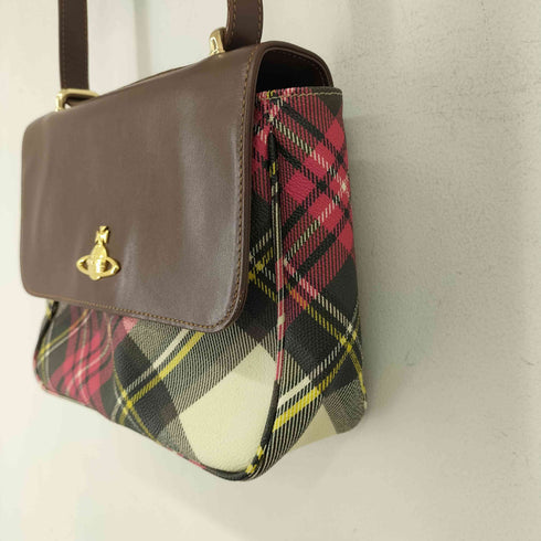 ヴィヴィアンウエストウッド Vivienne Westwood オーブ タータンチェックレザーショルダーバッグ レディース