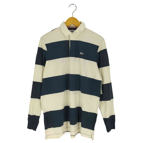 トミージーンズ tommy jeans ロゴパッチ ボーダー ラガ-シャツ メンズ import:M