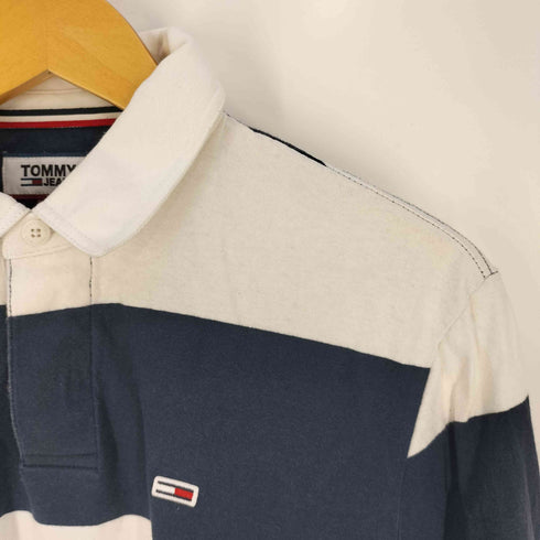 トミージーンズ tommy jeans ロゴパッチ ボーダー ラガ-シャツ メンズ import:M