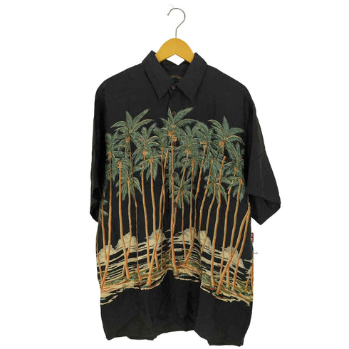 ハワイアンリザーブ HAWAIIAN RESERVE COLLECTION 総柄 ヤシの木 シルク アロハシャツ メンズ import:L