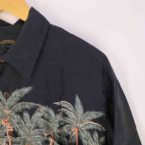 ハワイアンリザーブ HAWAIIAN RESERVE COLLECTION 総柄 ヤシの木 シルク アロハシャツ メンズ import:L