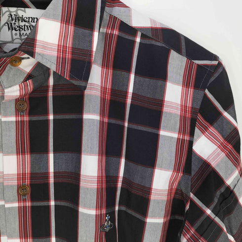 ヴィヴィアンウエストウッドマン Vivienne Westwood MAN チェック柄 オーブ刺繍 ショートスリーブシャツ メンズ EUR:46