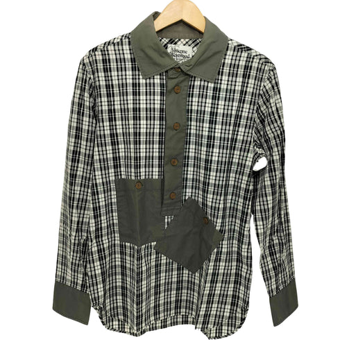 ヴィヴィアンウエストウッドマン Vivienne Westwood MAN チェック柄 ハーフボタン パッチワークロングスリーブシャツ メンズ EUR:44