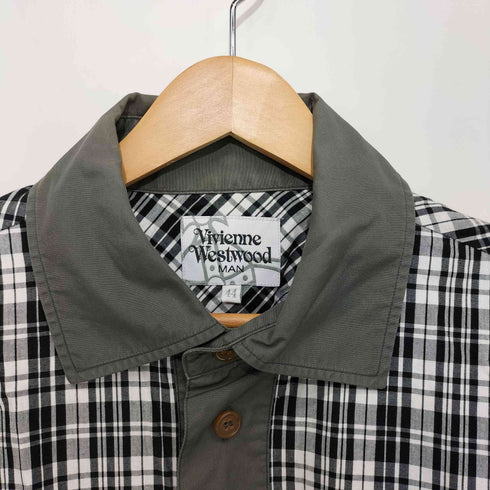 ヴィヴィアンウエストウッドマン Vivienne Westwood MAN チェック柄 ハーフボタン パッチワークロングスリーブシャツ メンズ EUR:44