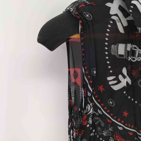 ディーゼル DIESEL 総柄 サイドスリットシアーノースリーブワンピース レディース import:XS