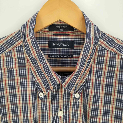 ノーティカ NAUTICA 90s TWO-PLY COTTON チェック柄 ロゴ刺繍 ボタンダウンシャツ メンズ import:XL