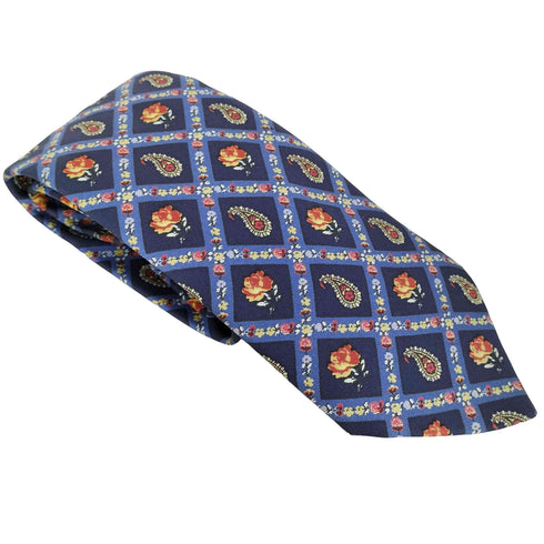 エトロ ETRO ペイズリー×バラ 格子柄ネクタイ MADE IN ITALY メンズ