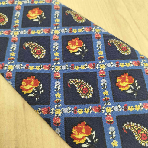 エトロ ETRO ペイズリー×バラ 格子柄ネクタイ MADE IN ITALY メンズ