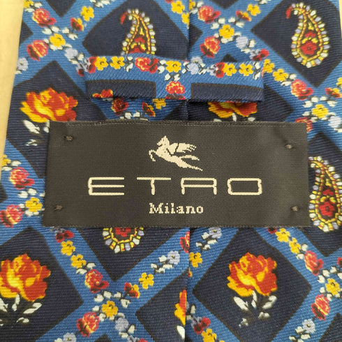 エトロ ETRO ペイズリー×バラ 格子柄ネクタイ MADE IN ITALY メンズ