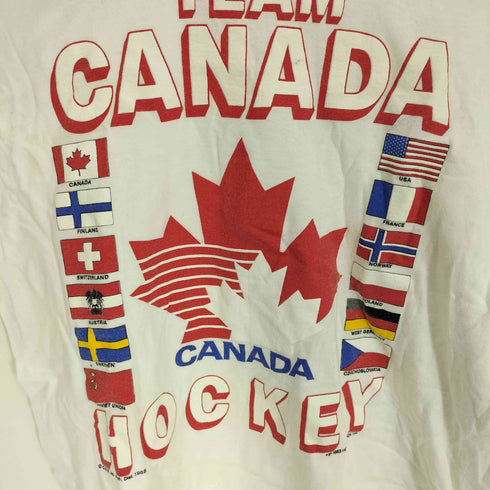 80S TEAM CANADA HOCKEY 国旗 プリント コピーライト シングルステッチ S/S クルーネック Tシャツ 1988製 メンズ