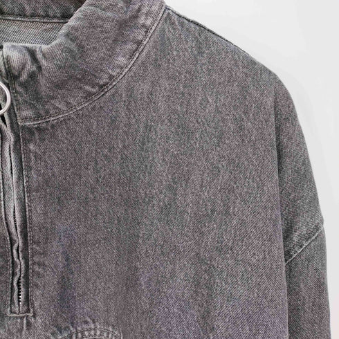 ザラ ZARA ブラックデニム ハーフジップ プルオーバー スウェット メンズ import:XL