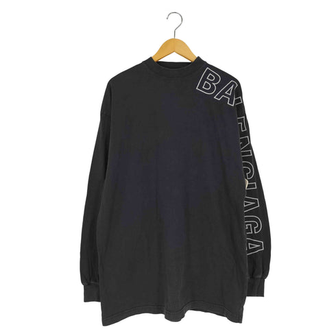 バレンシアガ BALENCIAGA UNISEX ヴィンテージ加工 スリーブロゴ 刺繍 ロングスリーブTシャツ メンズ import:L