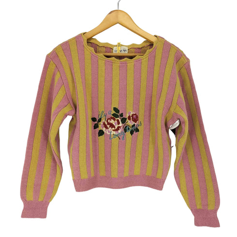 イリヤロンタン ILY a LONG TEMPS バラ刺繍ストライプコットンニット レディース