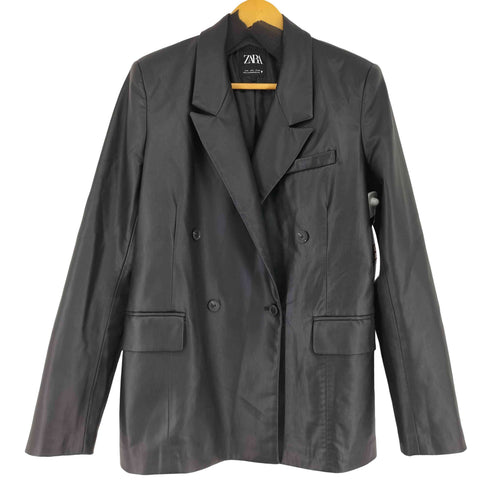 ザラ ZARA TAILORED FAUX LEATHER BLAZER JACKET BLACK レディース US L