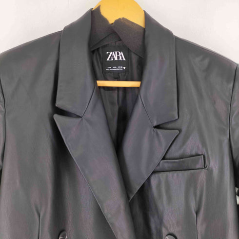 ザラ ZARA TAILORED FAUX LEATHER BLAZER JACKET BLACK レディース US L