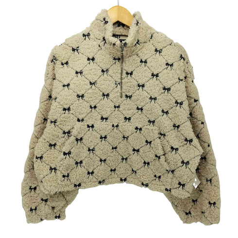 Alley by w closet リボン柄 ハーフジップ ボアブルゾンジャケット レディース