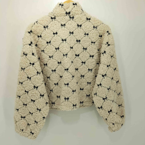 Alley by w closet リボン柄 ハーフジップ ボアブルゾンジャケット レディース