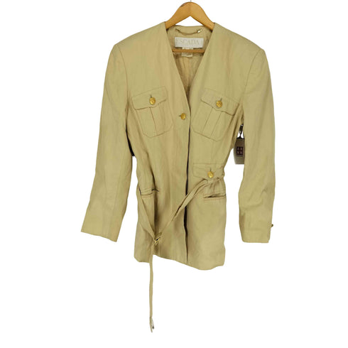 エスカーダ ESCADA MADE IN GERMANY ノーカラージャケット パワーショルダー 金ボタン レディース 42