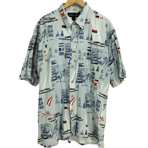 90-00s KEELER BAY 国旗 ヨット 灯台 総柄 半袖シャツ メンズ import:XL
