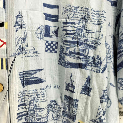 90-00s KEELER BAY 国旗 ヨット 灯台 総柄 半袖シャツ メンズ import:XL