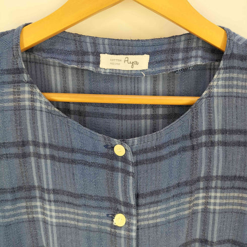 コットンハウスアヤ Cotton House Aya チェック ノーカラー シャツワンピース レディース