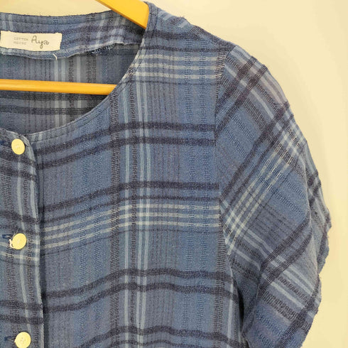 コットンハウスアヤ Cotton House Aya チェック ノーカラー シャツワンピース レディース
