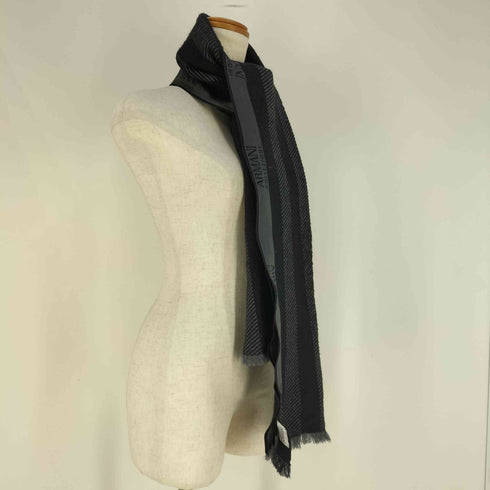 アルマーニコレツィオーニ ARMANI COLLEZIONI ロゴ刺繍 ストライプ フリンジ マフラー メンズ