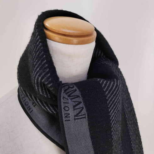アルマーニコレツィオーニ ARMANI COLLEZIONI ロゴ刺繍 ストライプ フリンジ マフラー メンズ