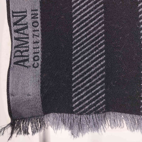 アルマーニコレツィオーニ ARMANI COLLEZIONI ロゴ刺繍 ストライプ フリンジ マフラー メンズ