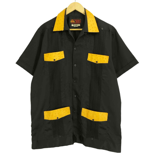 80S Guayaberas Yucatecas レザー切替 キューバシャツ メンズ import:L