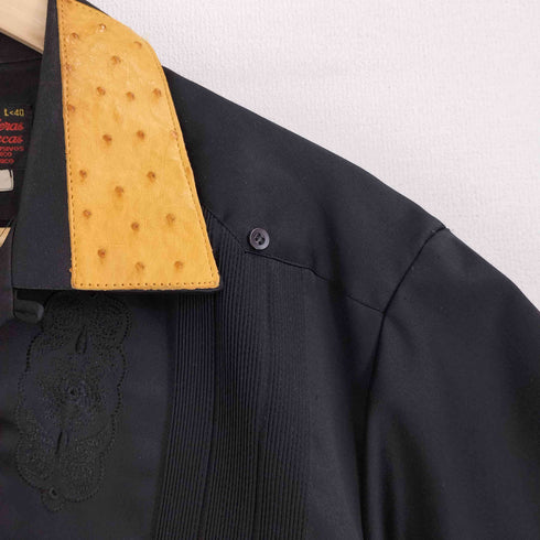 80S Guayaberas Yucatecas レザー切替 キューバシャツ メンズ import:L