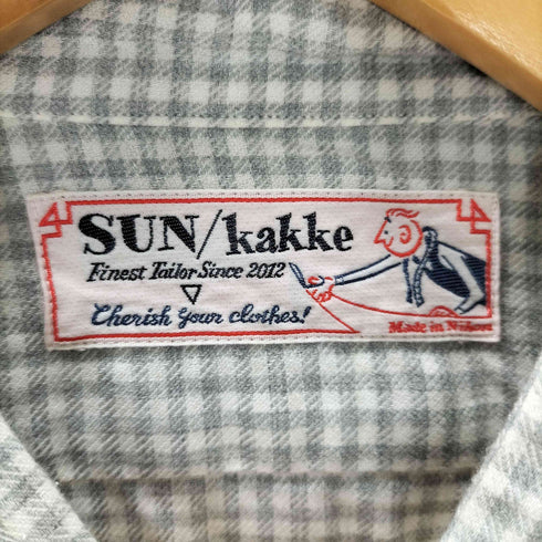 sun/kakke カシミヤ混 ギンガムチェックバンドカラーシャツ メンズ JPN:M
