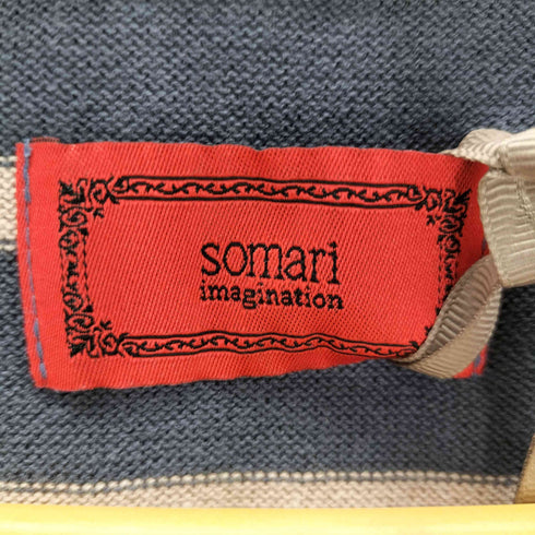 ソマリ SOMARI maginationボーダー柄フリルニットポロシャツ レディース JPN:2