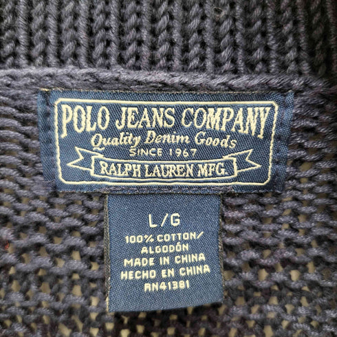 ポロジーンズカンパニーラルフローレン POLO JEANS COMPANY RALPH LAUREN 90-00s シェルボタン ショールカラー ケーブル編み カーディガン メンズ import:L