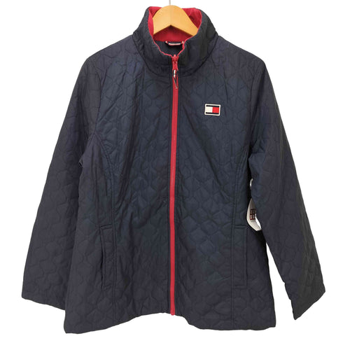 トミーヒルフィガー TOMMY HILFIGER ロゴワッペン スタンドネック ジップアップ キルティングジャケット メンズ import:L