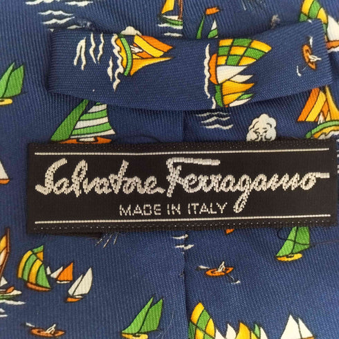 サルヴァトーレフェラガモ Salvatore Ferragamo ヨット柄 シルクネクタイ メンズ