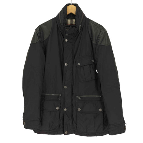 バーバリーロンドン BURBERRY LONDON 裏地 ノバチェック レザー ショルダー 切替 パテッド ダウン ジャケット メンズ import:L