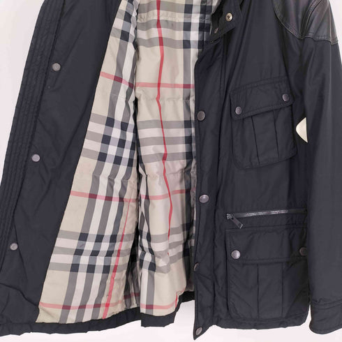 バーバリーロンドン BURBERRY LONDON 裏地 ノバチェック レザー ショルダー 切替 パテッド ダウン ジャケット メンズ import:L