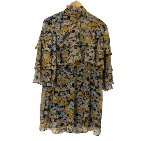 ザラ ZARA 花柄 タートルネックフリルワンピース レディース import:M