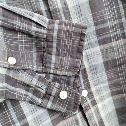 ラルフローレン RALPH LAUREN 90s COSTOM FIT ポニー刺繍シルクリネンチェック柄オックスフォードシャツ メンズ JPN:L