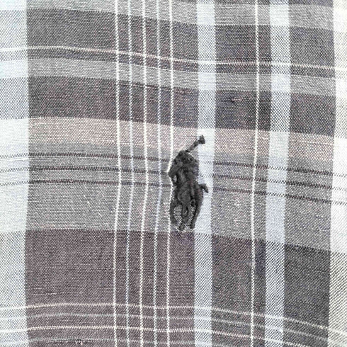 ラルフローレン RALPH LAUREN 90s COSTOM FIT ポニー刺繍シルクリネンチェック柄オックスフォードシャツ メンズ JPN:L