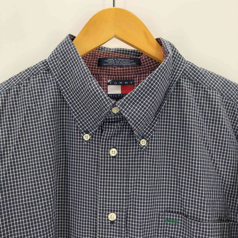 トミーヒルフィガー TOMMY HILFIGER ワンポイント刺繍チェックボタンダウン半袖シャツ メンズ import:XL